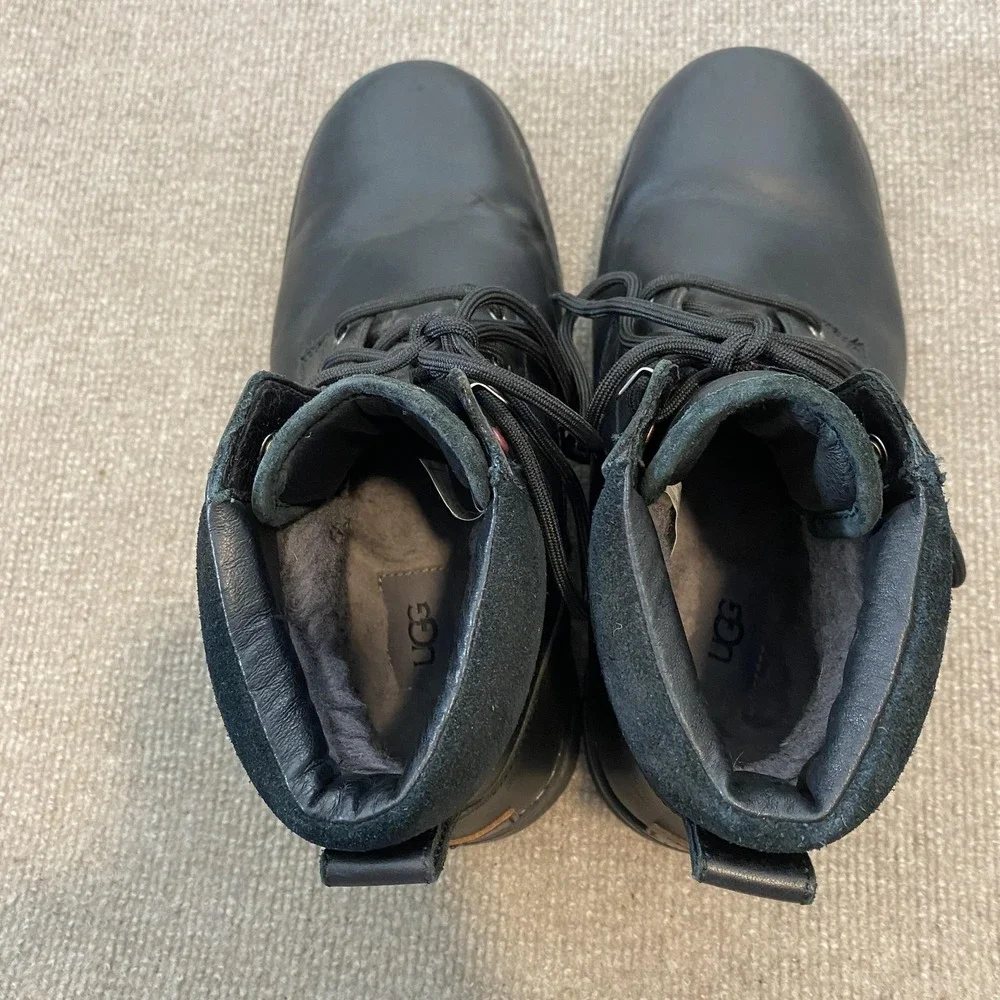 UGG Boots Mens Size 9 Black Leather Waterproof Lined Ankle Snow Winter 1008146